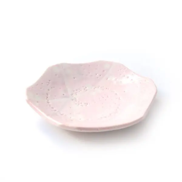 志野六角皿　ピンク