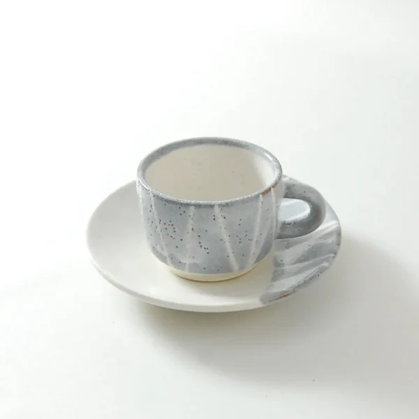 コーヒー碗皿 鼠志野 斜縞 - 画像 (2)