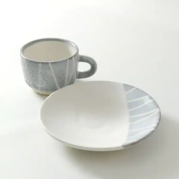 コーヒー碗皿 鼠志野 斜縞 - 画像 (3)