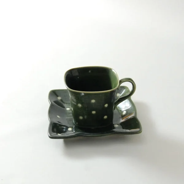 コーヒーカップ＆ソーサー 織部ドット スクエア - 画像 (2)