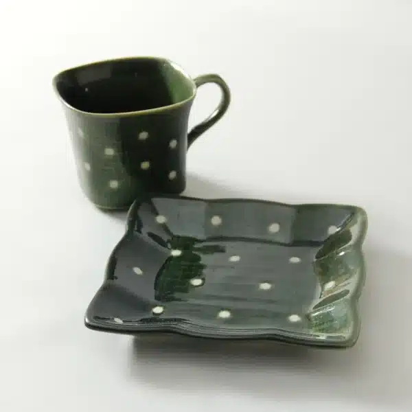 コーヒーカップ＆ソーサー 織部ドット スクエア - 画像 (3)